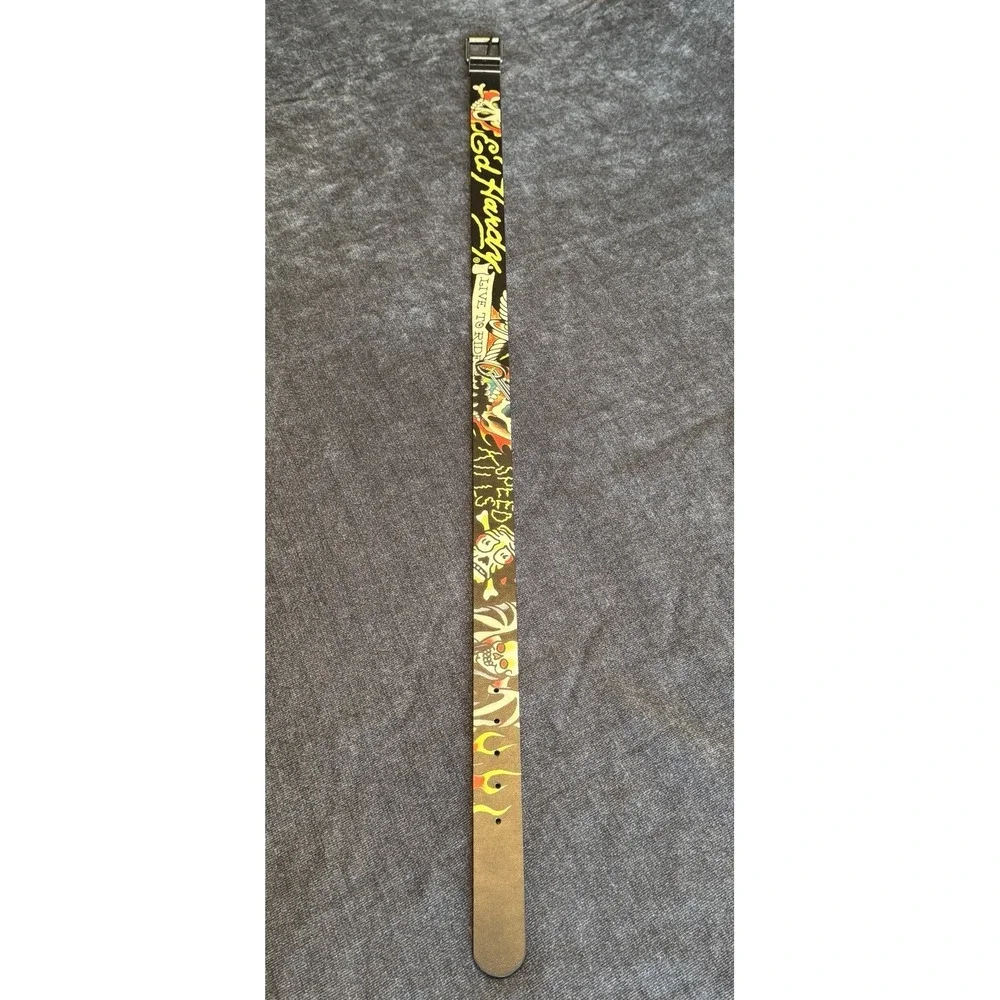 Ed Hardy black leather belt with colorful graffiti-style graphics Size 36 Waist